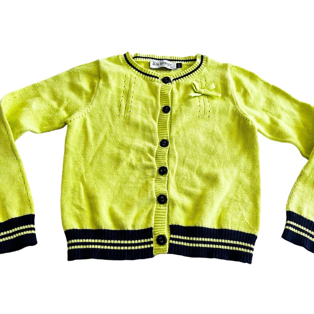 Jean Bourget girls lime green navy cardigan sweater size 4